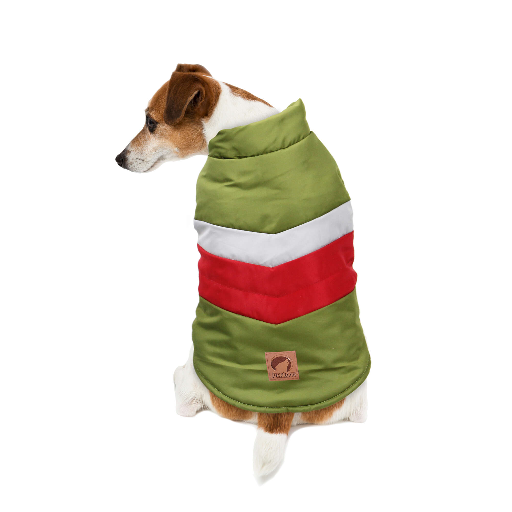 Abrigo verde con raya blanca y roja